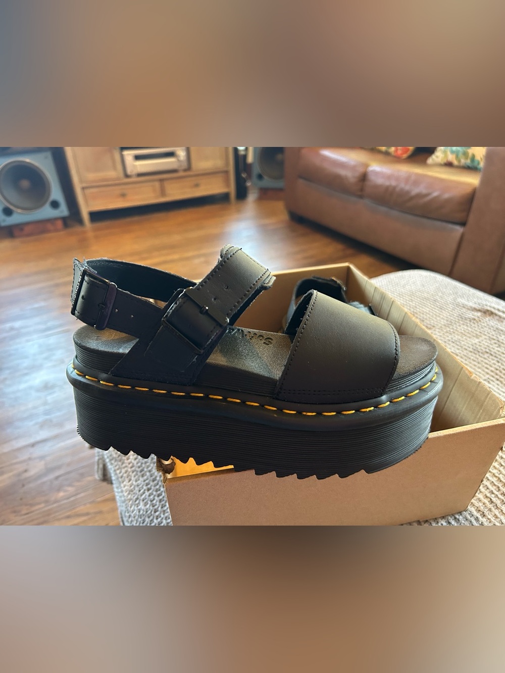 Dr. Martens Women’s Voss Squad Platform Black Leather Sandals with Buckle Straps - Picture 7 of 15